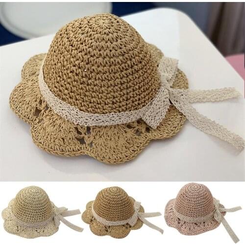 Sunscreen Straw Beach Hat Kids Sun Hats Bowknot Decor Rustic Sun-Proof Straw Bucket Hat Beach Sun Hats Clothing Accessories