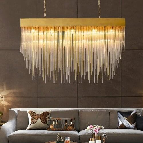 Dining Room American RH Luxury Led E14 Pendant Lights Glass Tubes Hanging Lamp Rectangle Dining Room lustre Luminarias Lighting