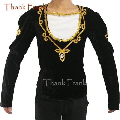 Boys Prince Ballet Top Custom Made Available Men Long Sleeve Gold Sequin Trim Dance Costume C414