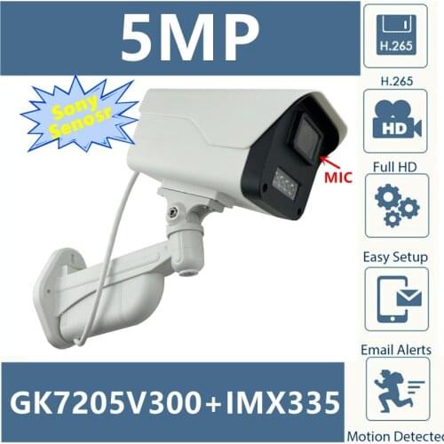 Integrate MIC Audio 3516EV300+Sony IMX335 5MP 2592*1944 H.265 IP Bullet Camera IP66 WaterProof IRC NightVision Onvif CMS XMEYE