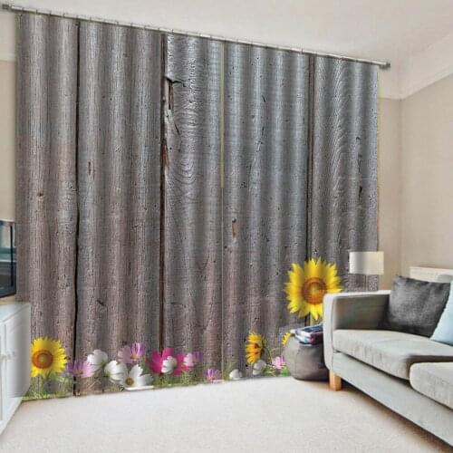 High quality custom 3d curtain fabric Wooden board sunflower colored flowers Beautiful Photo Fashion 3D Curtains
