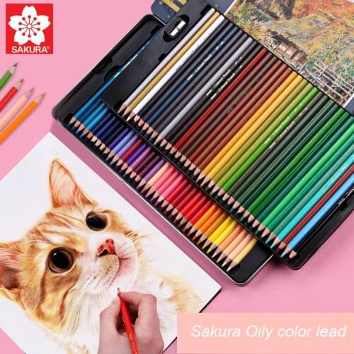 Japan Sakura Oily Iron Box Color Lead Color Pencil 24/36/48/60/72 Color Set Student Professional Design Hand-painted Color Pen
