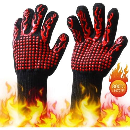 Protective Gear Grilling Gloves Food Grade Kitchen Barbecue Oven Glove Heat Resistant Silicone Cook BBQ Mitt Baking Gloves 2PCS