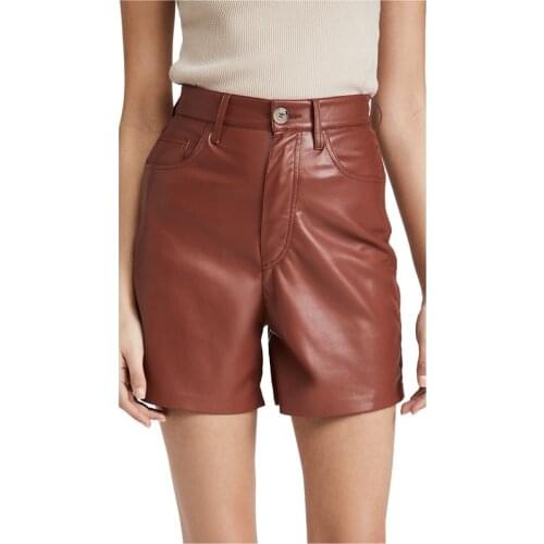 Womens High Waist Straight Casual Pants Imitation Leather Shorts 2021 Summer