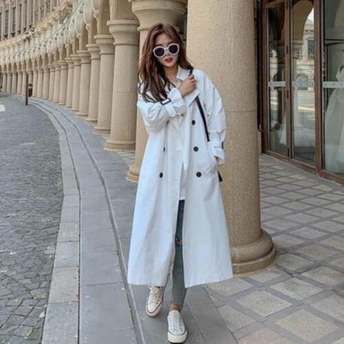 Autumn Women Trench Coat White Double Breasted Korean Loose Style Lady Office Coat With Belt Khaki Female Outerwear Windbreaker