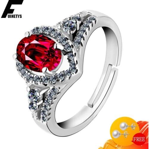 Bali Jelry Women Ring 925 Silver Jewelry Oval Shape Ruby Zircon Gemstones Accessories Open Rings for Wedding Engagement Party