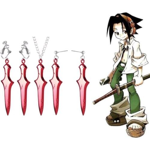 1 Pair Shaman King Yoh Asakura Futsunomitama no Turugi Red Sword Cosplay Alloy Dangle Earrings Ear Clip Jewelry Accessories Gift