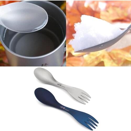 1 PCS Outdoor Camping Picnic Titanium Spoon Tableware J2F0 Fork Portable Titanium Lightweight Alloy Titanium Spork Fork Spo T8A3
