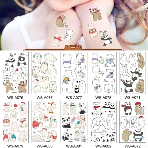 12 Kinds Cartoon Bear Tattoos Cute Panda Disposable Children Aircraft Stickers Face Arm Makeup for Party Waterproof Temporary