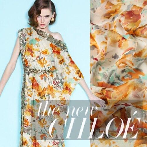 135cm wide 6mm flower print anti-wrinkle silk chiffon clothes scarf dress shirt fabric 0852