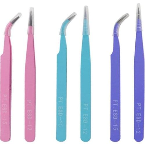 Multi-use 2pcs Stainless Steel Curved Straight Tweezers Nail Art Tool False Eyelash Extension Tweezers Nippers Pointed Clip