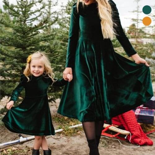 2020 Winter Mother And Daughter Corduroy Dresses Family Matching Fall Clothes Outfits Wedding Party Mom Kids Christmas Clothing