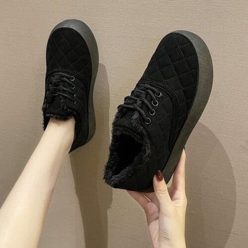 2021 Muffin Platform Students Slip-on Bread Cotton Shoes plus Velvet Warm Leisure Pumps Korean Version of the Flat Loafers
