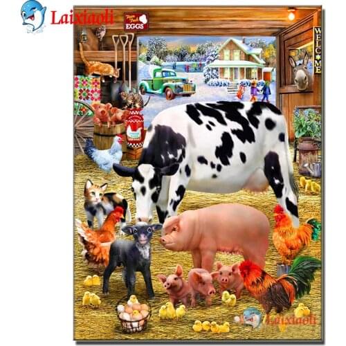 Full Square Drill Diamond Painting milk cow pig chicken Cross Stitch 5D Embroidery Farm Animal Rhinestone Mosaic Home Decor Gift