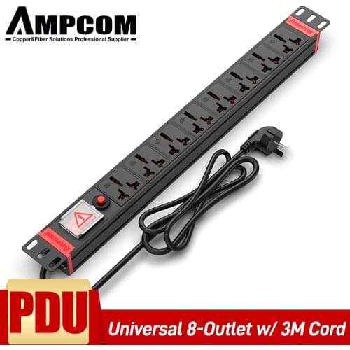 AMPCOM Universal Sockets PDU Power Strip Switcher Overload Protection 8 Sockets Customize UK US EU CN Plug Connector Customize