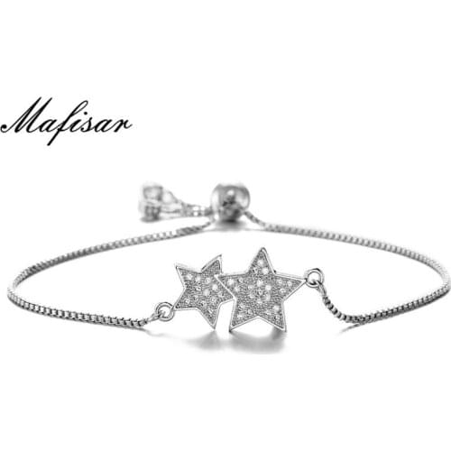 Mafisar Double Stars Charm Bracelets For Women Girl Cubic Zirconia Pave Setting Copper Chain Bracelet Adjustable Female Jewelry