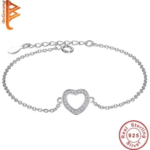 Wholesale 100% 925 Sterling Silver Crystal Heart Bracelets Popular Hearts Chain Bracelets For Women Elegant Party Jewelry