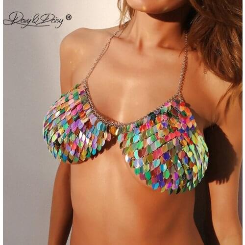DAVYDAISY Women Sexy Bra Chain Colorful Sequined Halter Bralette Tops Female Intimates Sexy Lingerie Holiday Erotic Bras BR024