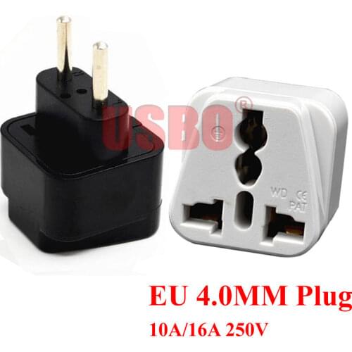 Black white 10A 250V Europe Italy Swiss Brazil Poland Portugal Denmark 4.0MM pin travel adapter plug universal socket converter