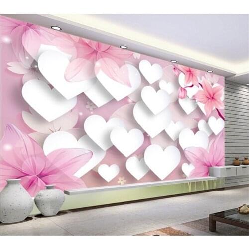Home Mural 3D Wallpaper Childrens Room Three-dimensional Pink Romantic Warm Love Flowers TV Background Wallpaper