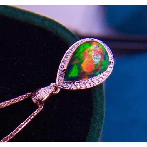 E520 Fine Jewelry Real 18K Gold AU750 G18K Natural Black Opal Pendant 2.95ct Gold Diamond Pendant Gemstone Necklaces for Women