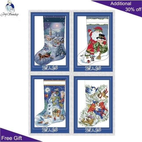 Joy Sunday Christmas Stock Cross Stitch C592C593C594C595 Counted and Stamped Christmas Stocking Merry Christmas Home Decorations