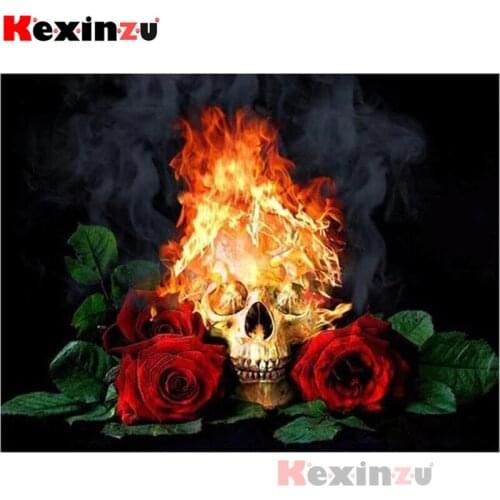 Kexinzu Full 5D DIY Square/Round Diamond Painting"Flame skull rose"3D Embroidery Cross Stitch Mosaic diamondpainting Gift K00