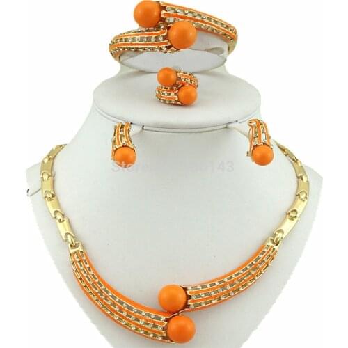 Sexemara African gold bead jewelry set necklace&bracelet&earrings jewelry sets nigerian beads necklace jewelry set for women