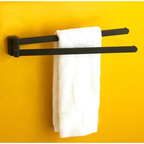 Leyden Black Zinc-Alloy Modern Wall Mounted Rotatable Movable Towel Bars With 2 Activity Bars For Bathroom Accessories