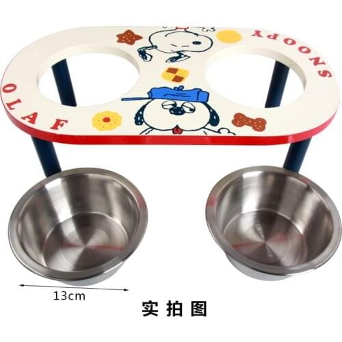 Newest Durable Pets No-Tip wooden Dog Bowl Stainless Steel Standard Pet Dog Puppy Cat Food or Drink Water Bowl Dish