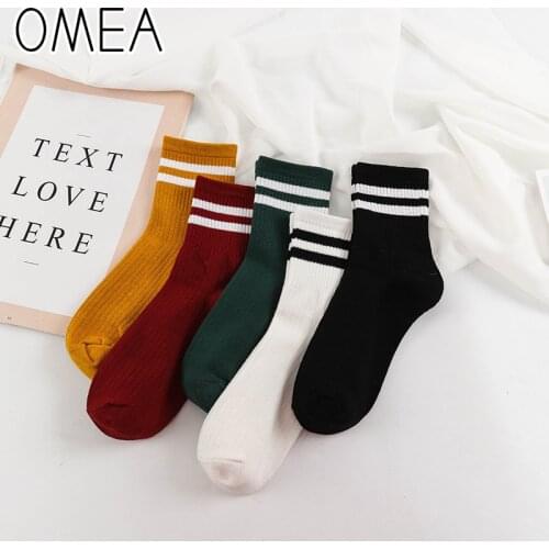 OMEA Striped Socks Women 5 Pairs Spring Simple Cotton Socks College Style Breathable Sports Short Sock Ankle Sock Lolita Stylish