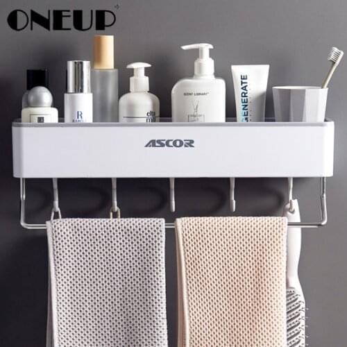 ONEUP Bathroom Shelf Multifunction Home Garden Bathroom Accessories Shampoo Cosmetic Storage Rack Punch-free Bath Towel Holder
