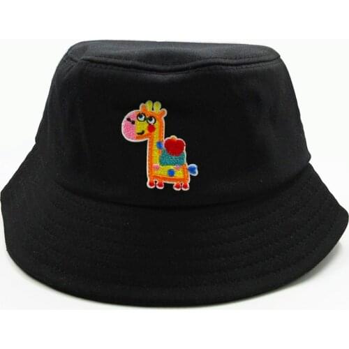 Cartoon giraffe embroidery Bucket Hat Fisherman Hat outdoor travel hat Sun Cap Hats for kid men Women 361
