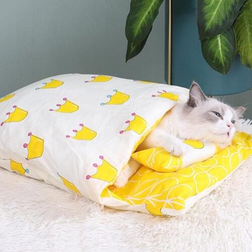 Semi-closed Envelop Removable Dog Cat Bed Cat Sleeping Sofas Mat Winter Warm Small Pet Bed Puppy Kennel Pet Supply with Pillow