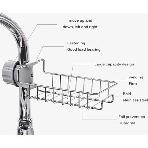 Adjustable stainless steel faucet storage sponge hanging storage drain rack bathroom shower ball kitchen debris storage rack