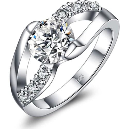 Luxury Female Second Line Width Zircon Stone Ring 925 Silver Color Wedding Jewelry Promise Crystal Engagement Rings For Women