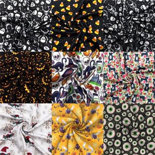Christmas Halloween Printed 4 Ways Stretch Fabric for Tissue Sewing Quilting Fabrics Needlework Material DIY Handmade,1Yc14887