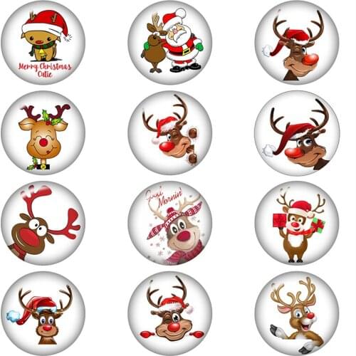 50Mixed Glass Snap Button Jewelry Christmas Deer For DIY 18MM Button Snap Bracelet Necklace Jewelry