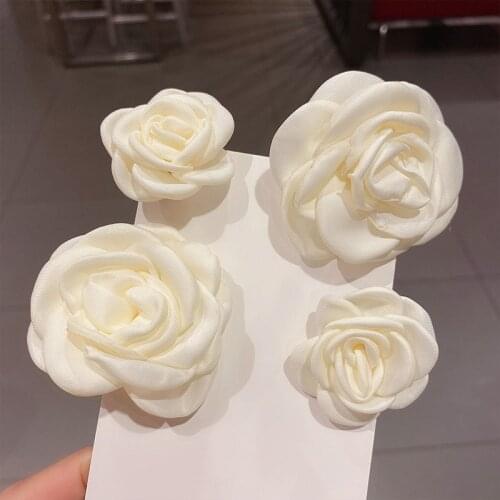 Bridal Rose Hairpin For Women 1Pc White Rose Artificial Flower Hair Clip 2021 Fashion Female DIY Accessory Wedding Party Decor