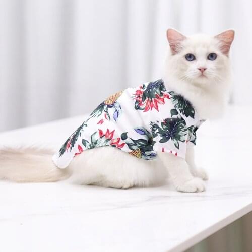 Cat Blouse Summer Beach Shirt Dog Cute Print Hawaii Beach Casual Pet Travel Shirt Pineapple Floral Short Sleeve 10A