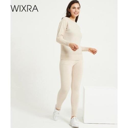 Wixra Womens Sweater Sets Long Sleeve O Neck Stretch Sweaters Pullovers+Drawstring Pants Winter High Street 2 Pieces Suits