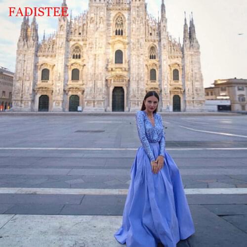 New Style V-neck Sequin Long Sleeves Prom Dresses Evening Party Dress Vestidos De Fiesta Robe De Soirée De Mariage