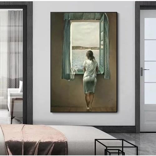 Salvador Dali Aesthetics Decor Woman at The Window Canvas Paintings Posters and Prints Wall Art Pictures For Living Room Decor