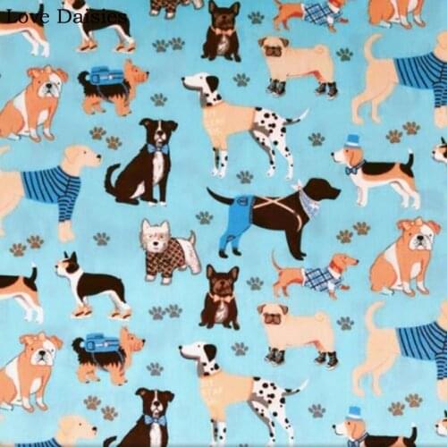 100% cotton twill textile GRAY BLUE cartoon pet dogs footprint fabrics for DIY kids bedding cot sheet handwork home decoration