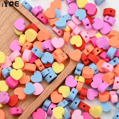 30/50/100pcs Multicolor Polymer Clay Heart Beads Candy Color Loose Spacer Jewelry Beads for Making Bracelet Necklace Keychain