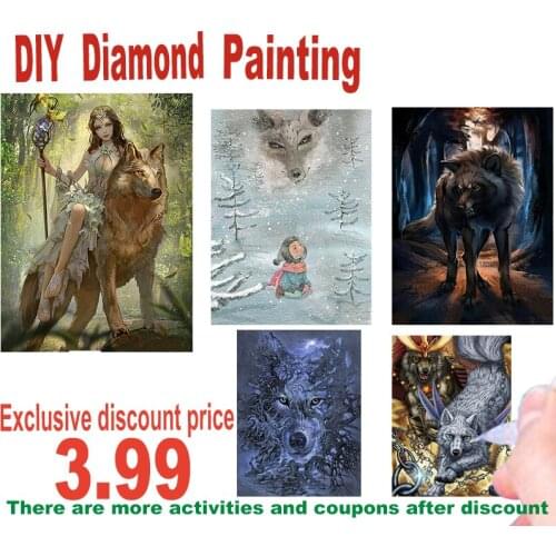 5D Diy Diamond Painting Animal Timberwolf Girl Square Diamond Round Diamond Full Diamond Cross Stitc Mosaic Home Decora