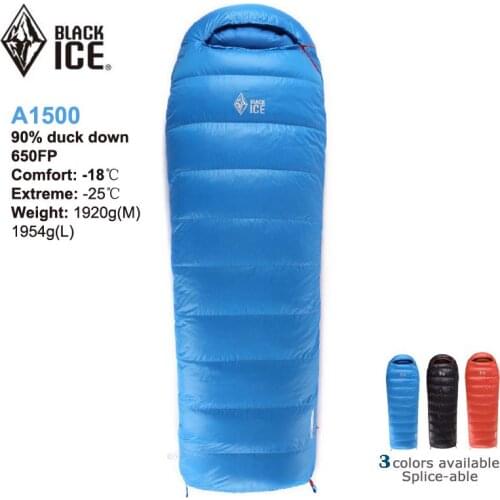 Blackice UPGRADE 17 A1500 Black/Blue/Orange Splicing Single Ultra Light Down Winter Envelope Sleeping Bag with Compression Bag