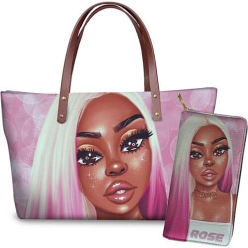 ELVISWORDS Brand Luxury Handbags Wallet Set Black Art Girl Magic Printing Shoulder Bags For Women Female Top-Handle Bags Bolsa