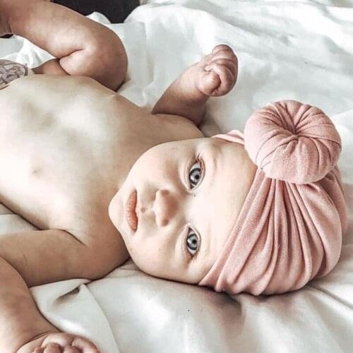 Baby Hat Girls Muslim Hijab Caps solid cotton Bow children Indian wrap head boys ready to wear turban bonnet for kids