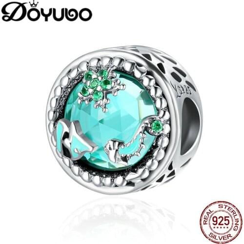 DOYUBO Classical Womens 925 Sterling Silver Beads With 8MM Green Cubic Zirconia Round DIY Chamrs Lady New Accessories ADD037